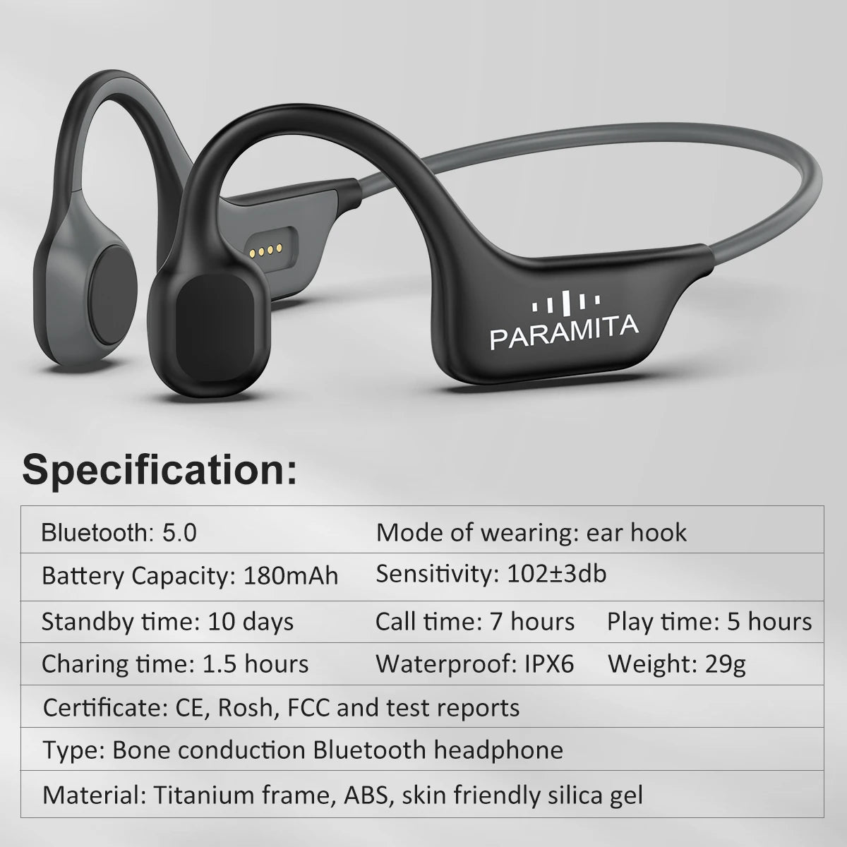 PARAMITA Real Bone Conduction Headphones Bluetooth Wireless Earphones Waterproof Sports Headset with Mic for Workouts Running