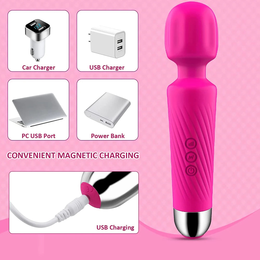 Cordless Wand Massager 8 Speeds & 20 Modes Handheld Personal Neck Shoulder Massager for Muscle Tension Stress Relief Health Care