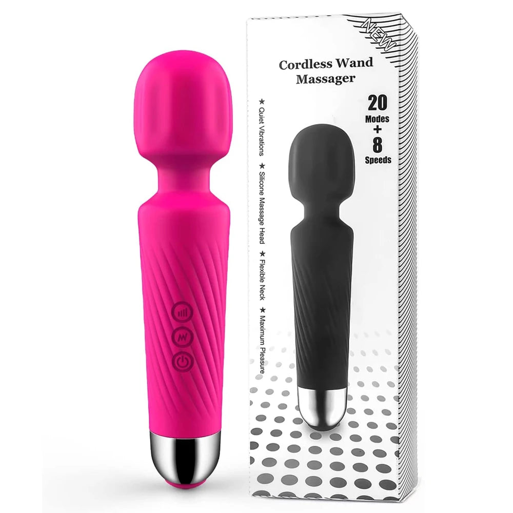 Cordless Wand Massager 8 Speeds & 20 Modes Handheld Personal Neck Shoulder Massager for Muscle Tension Stress Relief Health Care