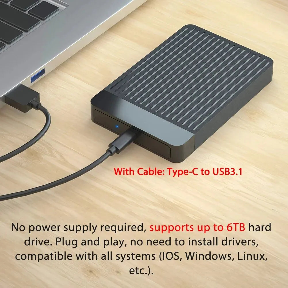 2.5 HDD/SSD Case SATA to USB 3.1/3.0 Adapter Case 6Gbps HD External Hard Drive Enclosure Box for Disk HDD Type USB-C Enclosure