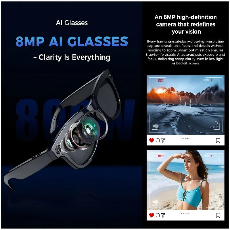 Ai Smart Glasses with 800W Pixel Sony Camera for HD1080P Photography Video Sound Record Calls Chatgpt Translation Sunglasses