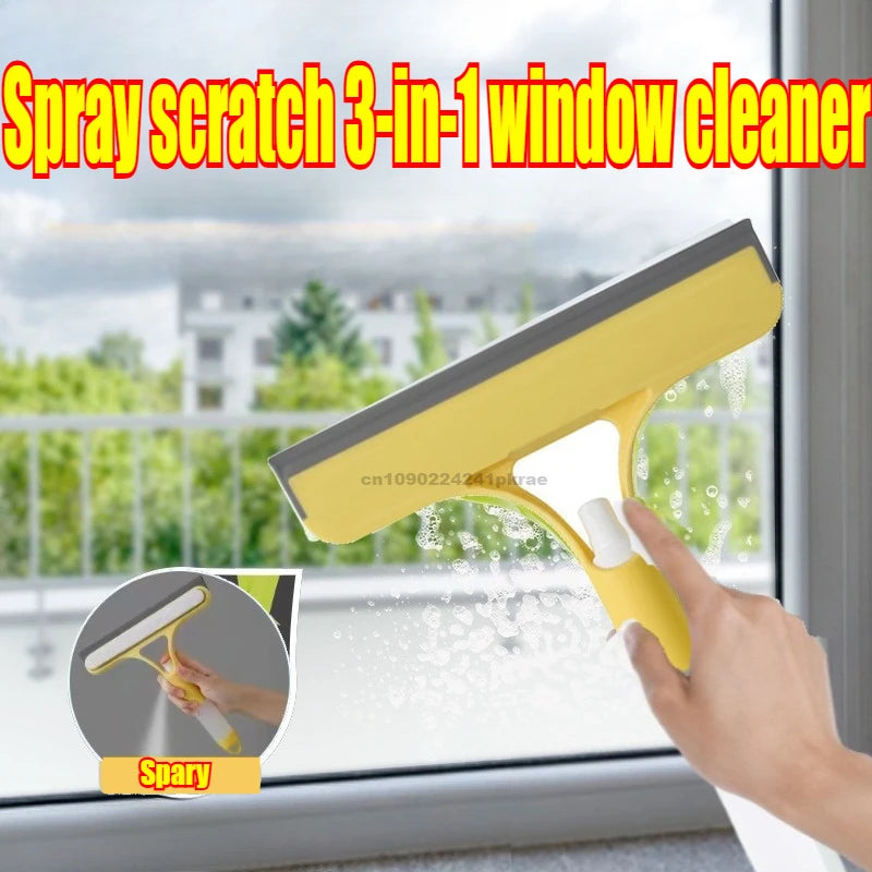 3-In-1 Multifunctional Mirrors Glass Window Wiper with Watering Can Glass Cleaning Tool Scraper Household Window Cleaning Tools