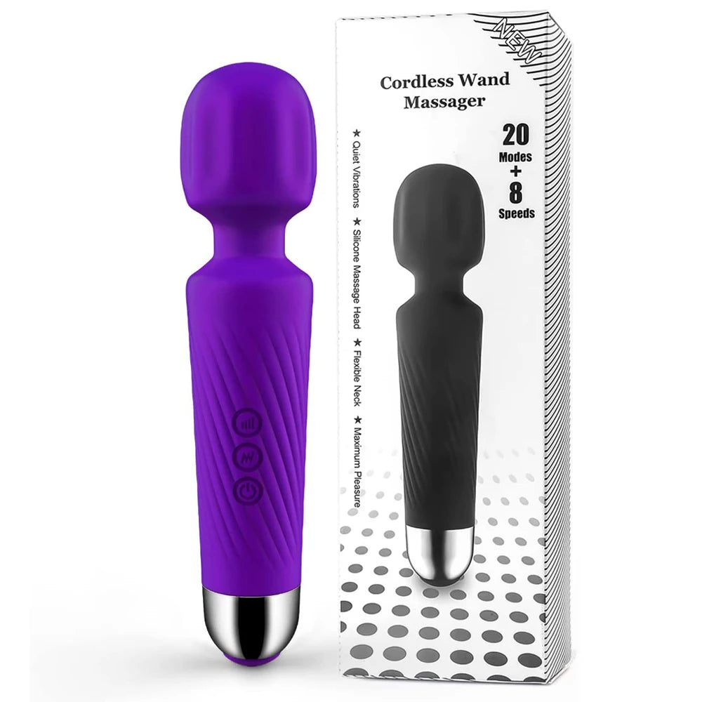 Cordless Wand Massager 8 Speeds & 20 Modes Handheld Personal Neck Shoulder Massager for Muscle Tension Stress Relief Health Care