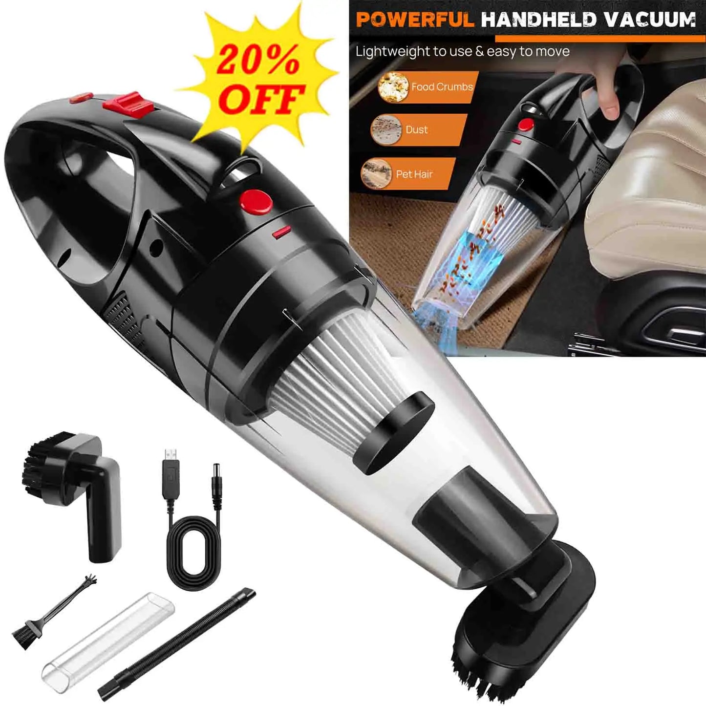 3 in 1 Cordless Handheld Vacuum Cleaner, Rechargeable Portable Powerful Cordless Vacuum Cleaner, Long Runtime USB Rechargeable