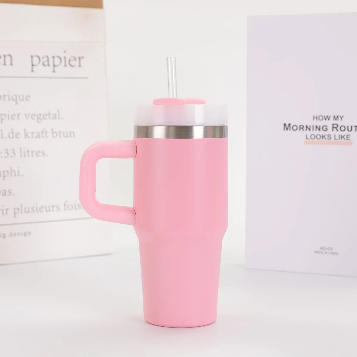 14Oz Car Mug with Handle Double-Layer Vacuum Coffee Cup Portable Water Cup Large Capacity 304 Stainless Steel Travel Thermal Cup