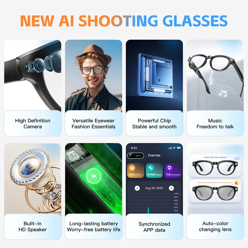 Xiaomi AI Smart Camera Glasses 200MP Bluetooth Smart Glasses Call Playing Music Object Recognition AI Translation Multifunction