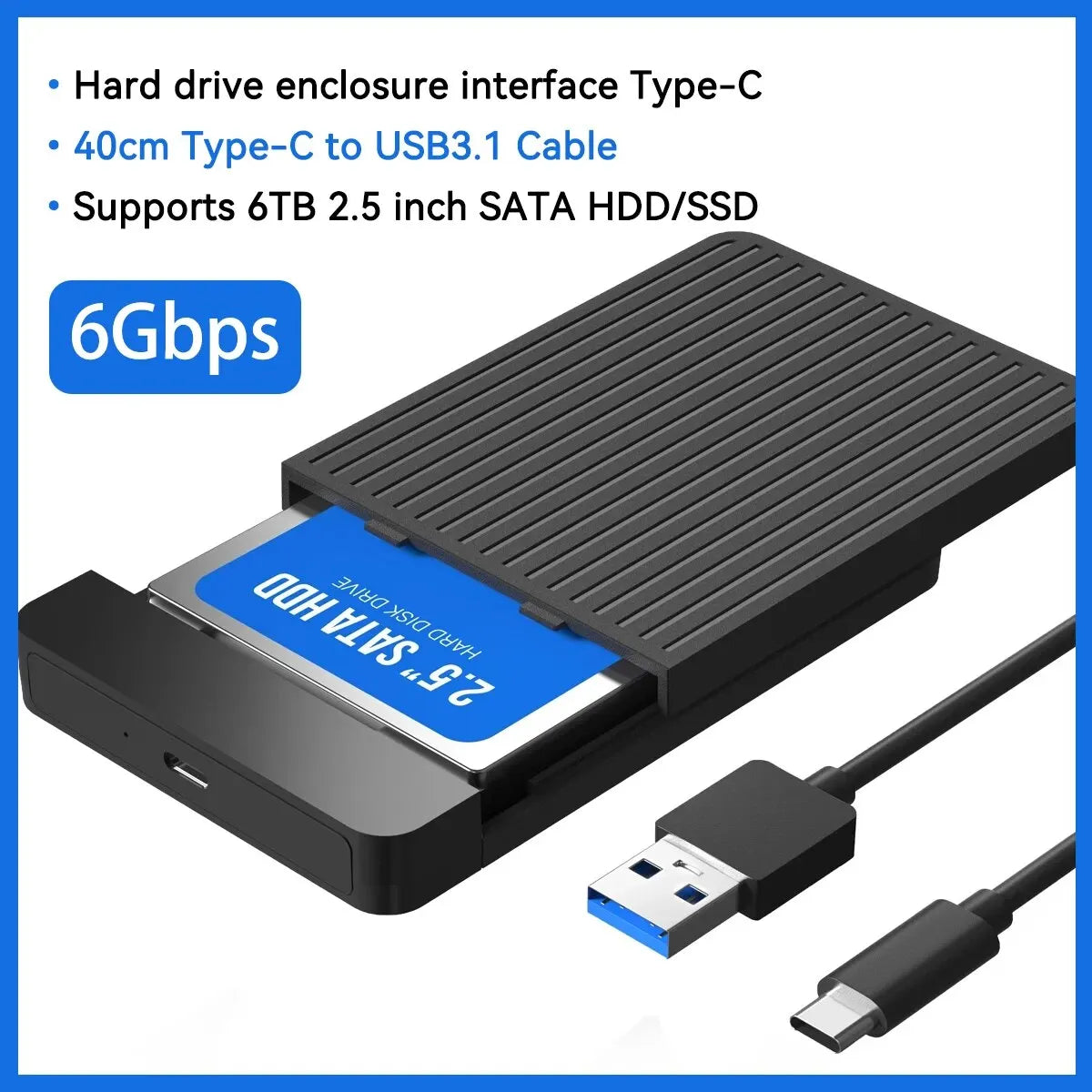 2.5 HDD/SSD Case SATA to USB 3.1/3.0 Adapter Case 6Gbps HD External Hard Drive Enclosure Box for Disk HDD Type USB-C Enclosure