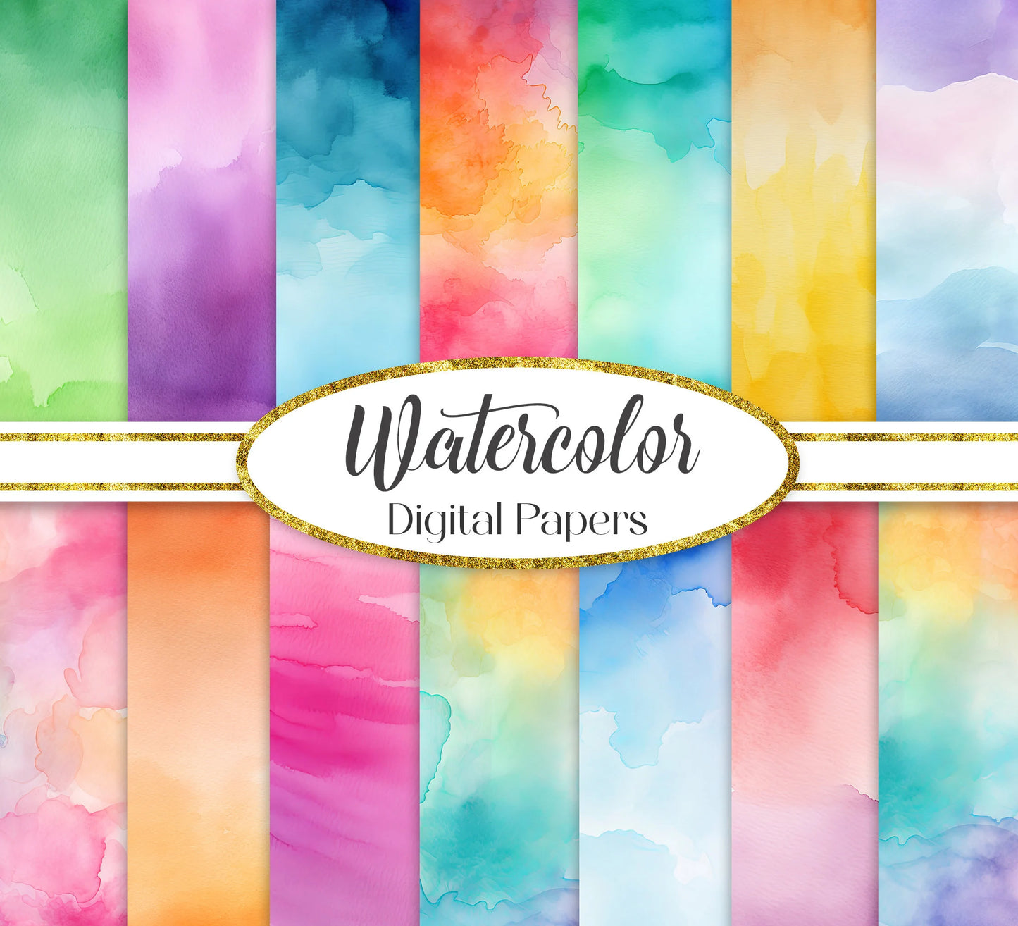 Watercolor Digital Paper Pack, Ombre Background Bundle, Colorful Scrapbook Papers, Watercolor Junk Journal, Gradient, Rainbow Background