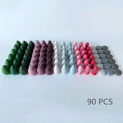 168Pcs Creative Loose Parts Toys Baby Kids Mushroom Honeycomb Droplet Blocks Nordic Sensory Toys Wooden Montessori Rainbow Block