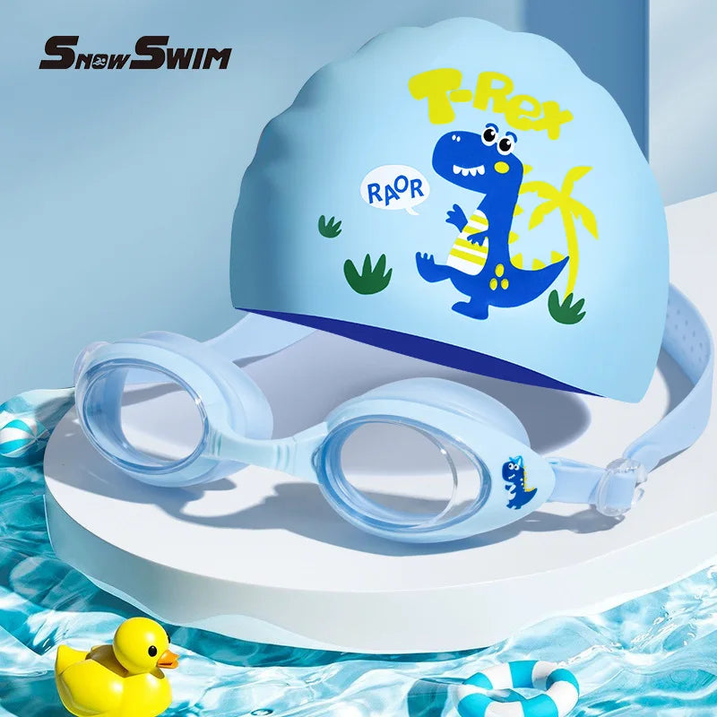 Children'S Swimming Goggles Small Frame Waterproof Anti-Fog HD Boys and Girls Swimming Glasses Swimming Cap Set Diving Equipment