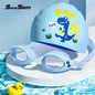 Children'S Swimming Goggles Small Frame Waterproof Anti-Fog HD Boys and Girls Swimming Glasses Swimming Cap Set Diving Equipment