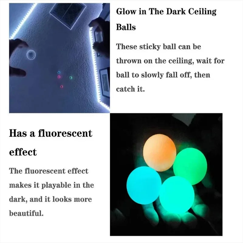 10/4Pcs Luminous Sticky Ball Glow in the Dark Ball Throwing Indoor Decompression TPR Sticky Balls Target Ball Kids Sticky Balls
