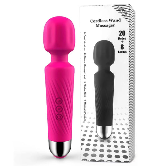 Cordless Wand Massager 8 Speeds & 20 Modes Handheld Personal Neck Shoulder Massager for Muscle Tension Stress Relief Health Care