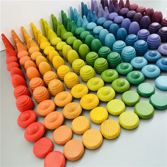 168Pcs Creative Loose Parts Toys Baby Kids Mushroom Honeycomb Droplet Blocks Nordic Sensory Toys Wooden Montessori Rainbow Block