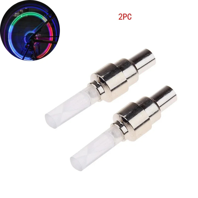2PCS Bicycle Bike LED Lights Tire Valve Cap Flashlight Auto Car Motorcycle Tire Air Valve Wheel Spokes Light Bike Accessories
