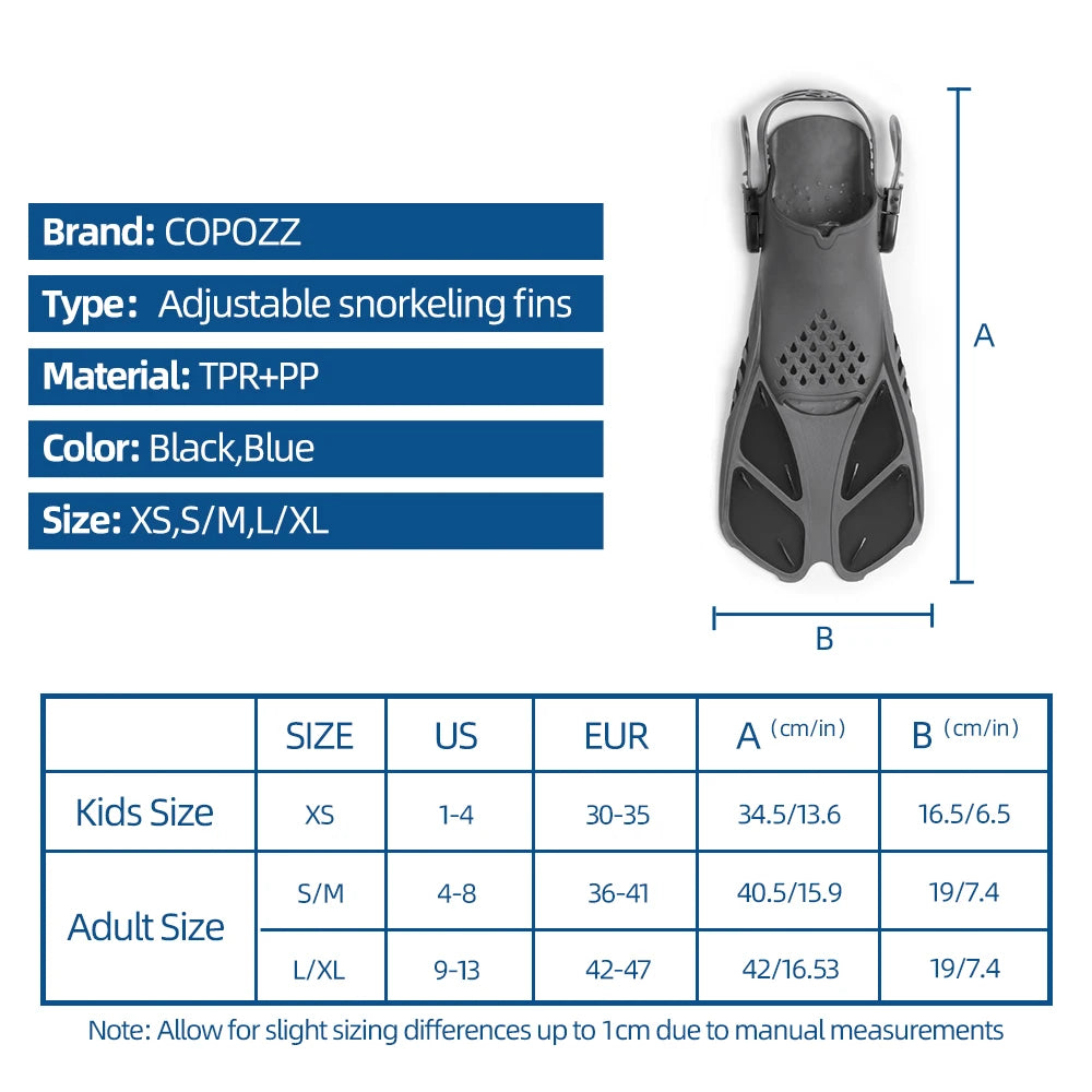 Professional Snorkeling Foot Diving Fins Adjustable Adult Kids Swimming Comfort Fins Flippers Swimming Equipment