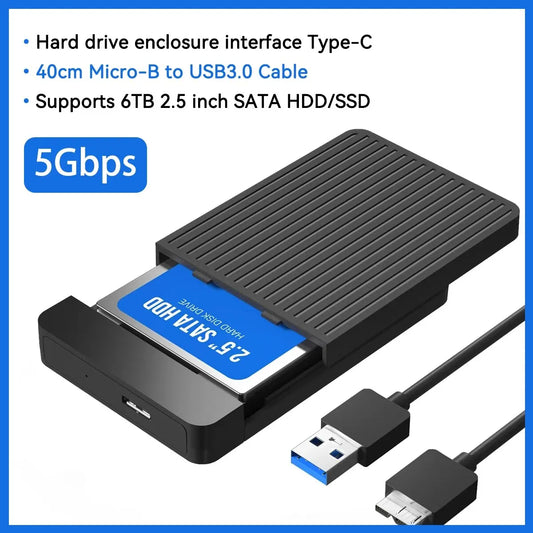 2.5 HDD/SSD Case SATA to USB 3.1/3.0 Adapter Case 6Gbps HD External Hard Drive Enclosure Box for Disk HDD Type USB-C Enclosure