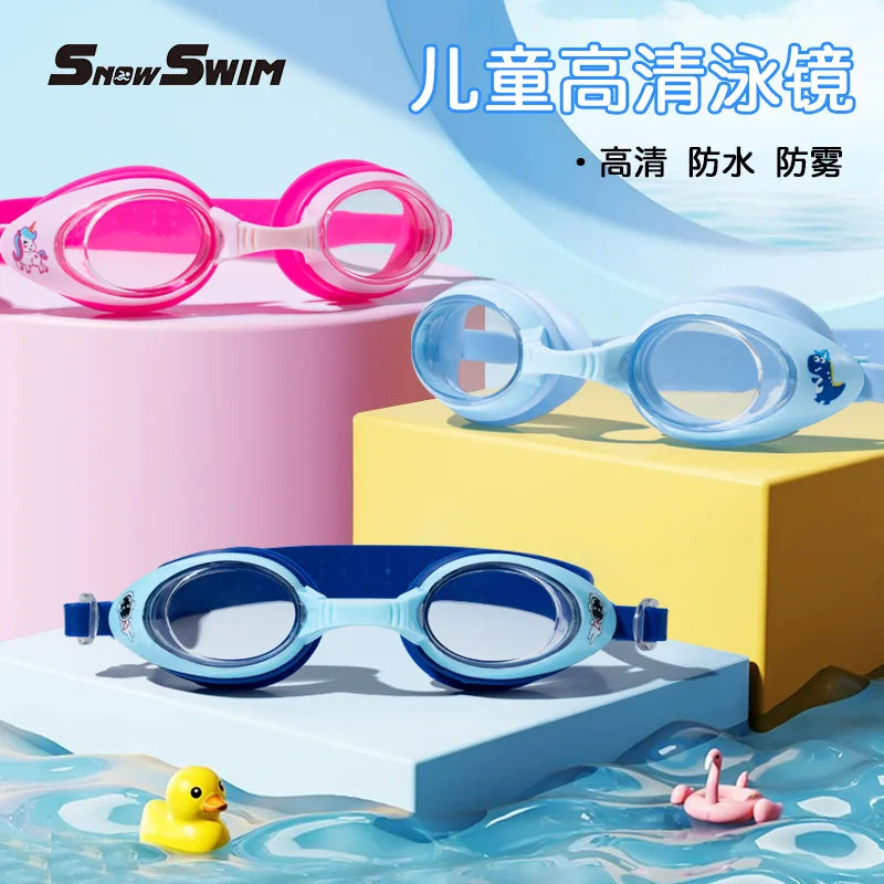 Children'S Swimming Goggles Small Frame Waterproof Anti-Fog HD Boys and Girls Swimming Glasses Swimming Cap Set Diving Equipment