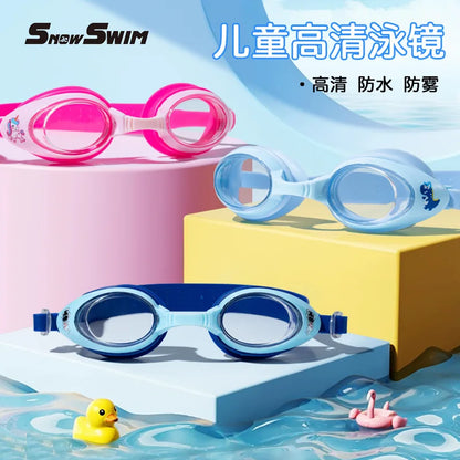 Children'S Swimming Goggles Small Frame Waterproof Anti-Fog HD Boys and Girls Swimming Glasses Swimming Cap Set Diving Equipment