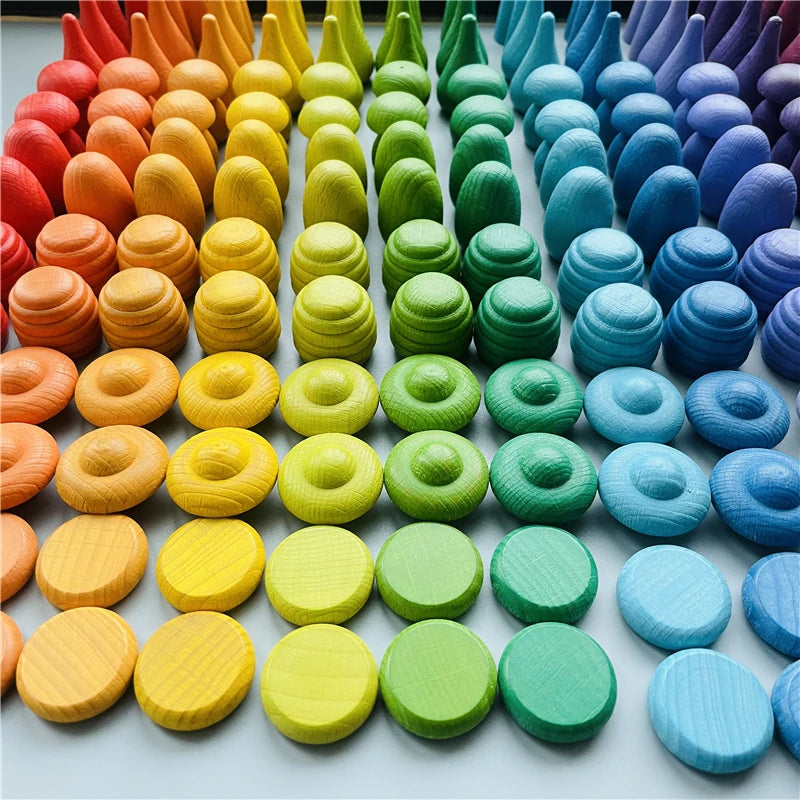 168Pcs Creative Loose Parts Toys Baby Kids Mushroom Honeycomb Droplet Blocks Nordic Sensory Toys Wooden Montessori Rainbow Block