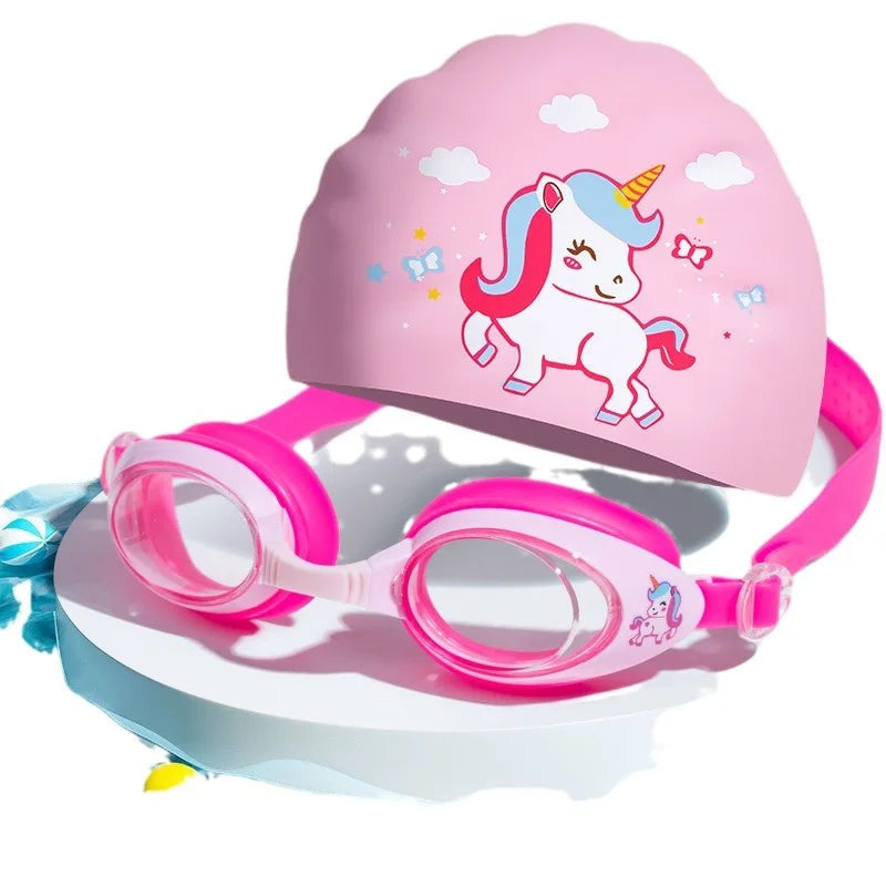 Children'S Swimming Goggles Small Frame Waterproof Anti-Fog HD Boys and Girls Swimming Glasses Swimming Cap Set Diving Equipment
