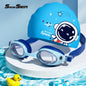 Children'S Swimming Goggles Small Frame Waterproof Anti-Fog HD Boys and Girls Swimming Glasses Swimming Cap Set Diving Equipment