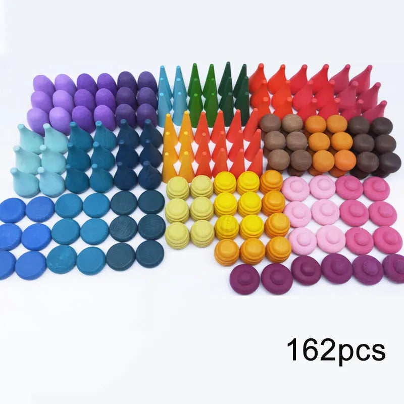 168Pcs Creative Loose Parts Toys Baby Kids Mushroom Honeycomb Droplet Blocks Nordic Sensory Toys Wooden Montessori Rainbow Block
