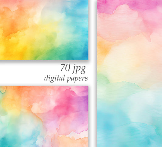 Watercolor Digital Paper Pack, Ombre Background Bundle, Colorful Scrapbook Papers, Watercolor Junk Journal, Gradient, Rainbow Background