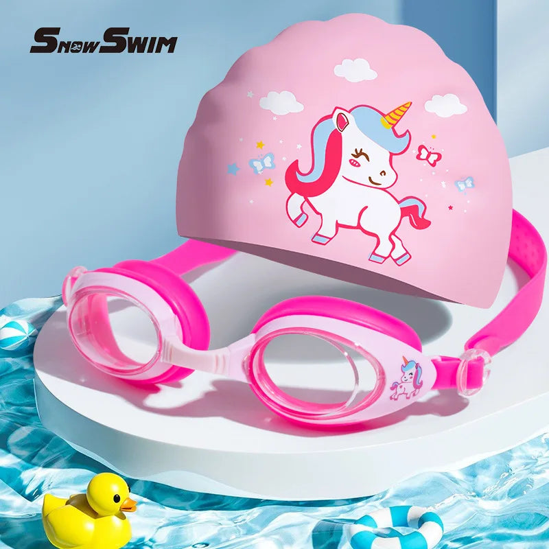 Children'S Swimming Goggles Small Frame Waterproof Anti-Fog HD Boys and Girls Swimming Glasses Swimming Cap Set Diving Equipment