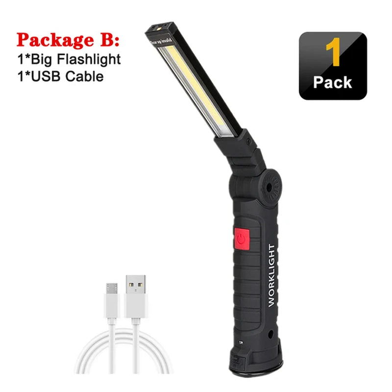 Portable LED Work Light Magnetic Flashlight Auto Repair Light Outdoor Emergency Light USB Rechargeable Torch Camping Light