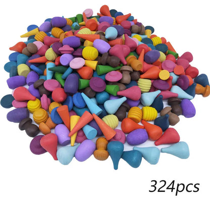 168Pcs Creative Loose Parts Toys Baby Kids Mushroom Honeycomb Droplet Blocks Nordic Sensory Toys Wooden Montessori Rainbow Block