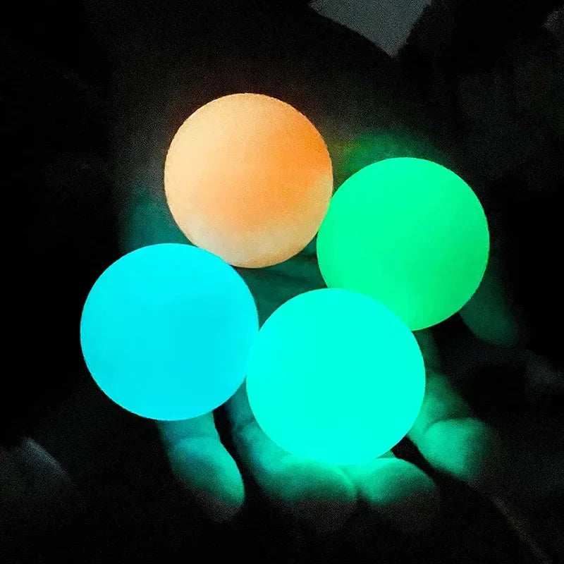 10/4Pcs Luminous Sticky Ball Glow in the Dark Ball Throwing Indoor Decompression TPR Sticky Balls Target Ball Kids Sticky Balls