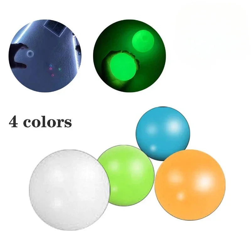 10/4Pcs Luminous Sticky Ball Glow in the Dark Ball Throwing Indoor Decompression TPR Sticky Balls Target Ball Kids Sticky Balls