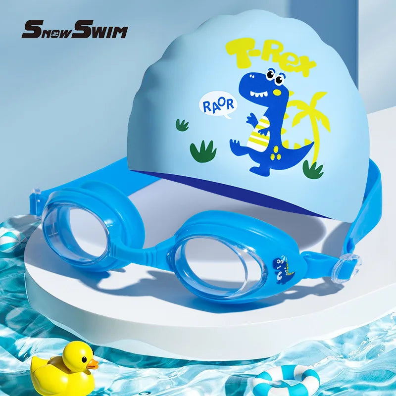 Children'S Swimming Goggles Small Frame Waterproof Anti-Fog HD Boys and Girls Swimming Glasses Swimming Cap Set Diving Equipment