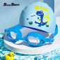 Children'S Swimming Goggles Small Frame Waterproof Anti-Fog HD Boys and Girls Swimming Glasses Swimming Cap Set Diving Equipment