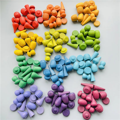 168Pcs Creative Loose Parts Toys Baby Kids Mushroom Honeycomb Droplet Blocks Nordic Sensory Toys Wooden Montessori Rainbow Block