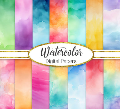 Watercolor Digital Paper Pack, Ombre Background Bundle, Colorful Scrapbook Papers, Watercolor Junk Journal, Gradient, Rainbow Background