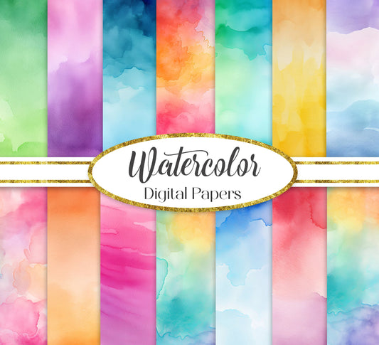 Watercolor Digital Paper Pack, Ombre Background Bundle, Colorful Scrapbook Papers, Watercolor Junk Journal, Gradient, Rainbow Background
